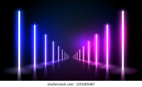 Abstract Night Club Laser Show Lights Corridor Interior. EPS10 Vector