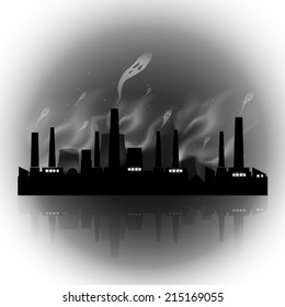 Abstract night factory with evil pollution smoke 