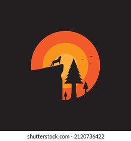 abstract night with howl wolf logo design, vector graphic symbol icon illustration creative idea