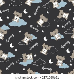 Abstract Night with Koalas Hug Their Babies Vector Graphic Pattern can be use for background and apparel design