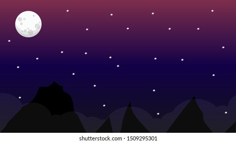 Abstract Night Landscape with moons and stars 