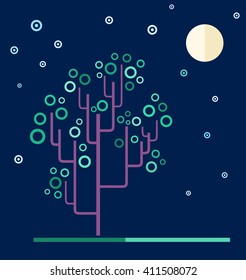 Abstract night landscape with tree 