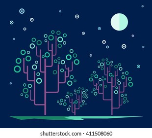 Abstract night landscape with trees 