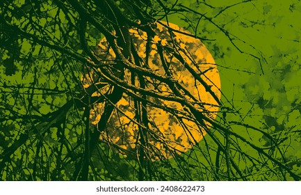 abstract night moon on tree background vector illustration