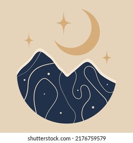 Abstract night mountain illustration. Bohemian style