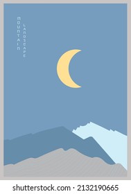 Abstract night mountain landscape poster. Geometric landscape background in asian japanese style. Vector illustration.