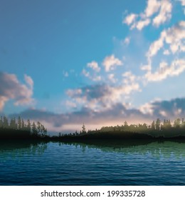 abstract night nature background with blue sky and clouds