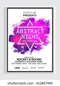 Abstract Night Party Template, Dance Party Flyer, Musical Party Banner or Club Invitation design with color splash.