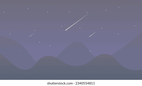 Abstract Night Sky Background Gray Purple  Dark  Stars Falling Mountains Fantasy Magic Vector Design
