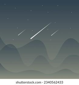 Abstrakter nächtlicher Himmel Hintergrund Graue, grüne, dunkle Sterne Falling Mountains Fantasy Magic Vectordesign
