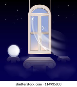 in the abstract night sky hung window in the morning sky