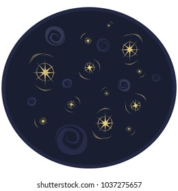 Abstract night sky with stars and spirals.  Transparent background in vector file.