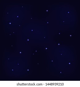 Abstract night starry sky on dark blue background with bright stars.