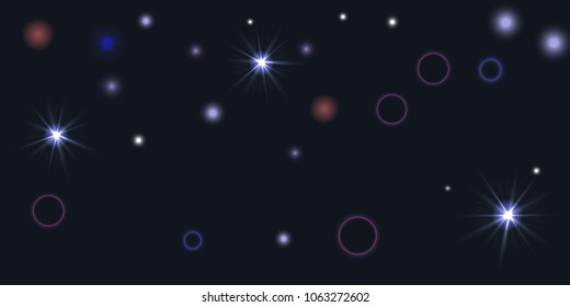 Abstract night vector background. Chaotic stars shine in the night sky. Design element for postcard, poster, business card, cover.