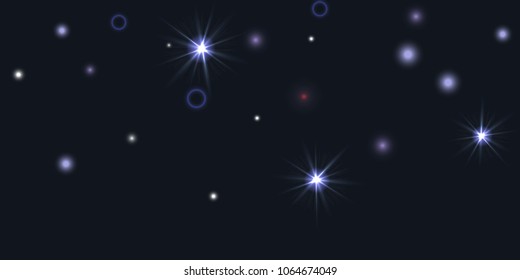 Abstract night vector background. Chaotic stars shine in the night sky. Design element for postcard, poster, business card, cover.