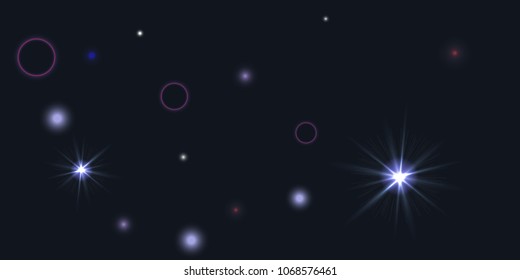 Abstract night vector background. Chaotic stars shine in the night sky. Design element for postcard, poster, business card, cover.