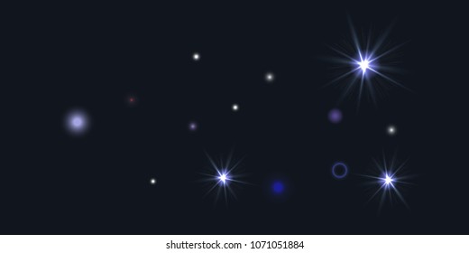 Abstract night vector background. Chaotic stars shine in the night sky. Design element for postcard, poster, business card, cover.