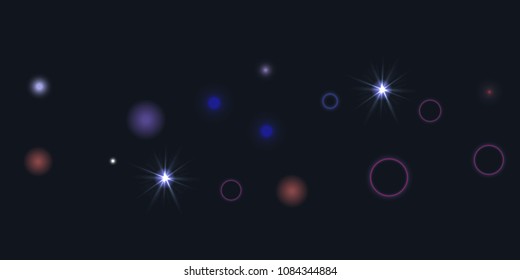 Abstract night vector background. Chaotic stars shine in the night sky. Design element for postcard, poster, business card, cover.