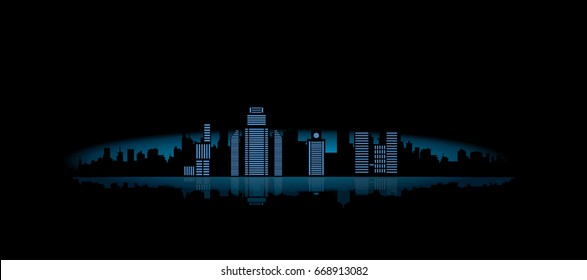 Abstract night vector cityscape with reflection
black and blue colors, city lights