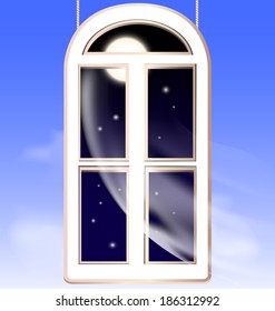 abstract nightly sky and window in the night
