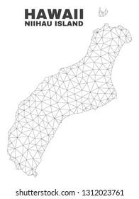 Abstract Niihau Island map isolated on a white background. Triangular mesh model in black color of Niihau Island map. Polygonal geographic scheme designed for political illustrations.