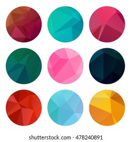 Abstract nine circle patterns set isolated on white. Polygonal background geometric triangle. Vector illustration design elements.