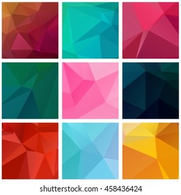 Abstract nine patterns set isolated on white. Polygonal background geometric triangle. Vector illustration design elements.