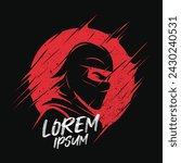 Abstract ninja logo with circle grunge brush strokes
