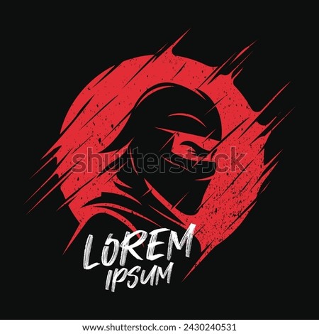 Abstract ninja logo with circle grunge brush strokes