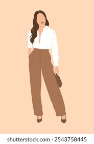 abstract no face portrait of a girl boss, successful confident beautiful business woman in office wear, isolated vector illustration