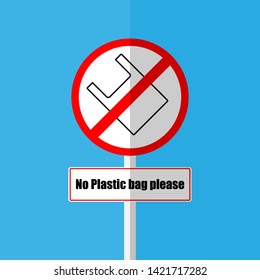 Abstract No plastic bag sign flat vector design. Pollution problem concept, Say no to plastic bags