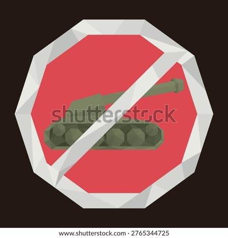 Abstract No War polygon signage isolated on brown square background graphic illustration.