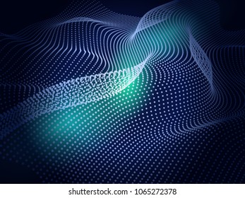 Abstract noise blue background. Wavy structure with  dots.