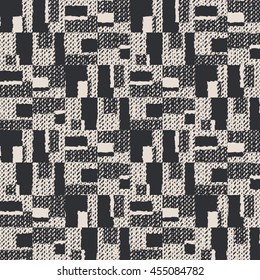 Abstract noisy block geometric motif. Seamless pattern.