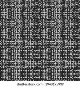 Abstract noisy checked fabric textured background. Seamless pattern on black background.