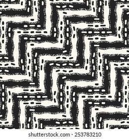 Abstract noisy zigzag and stroke seamless pattern. Vector.