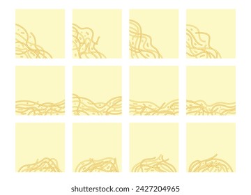 Abstract Noodle Pattern, Element Decoration. Vector Noodle Texture Set, Abstract Asian Ramen Ornament with Wave Line