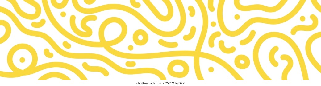 Abstract noodle pattern. Graphic spaghetti background. Ramen noodles texture. Yellow color vector illustration. Isolated on white background.