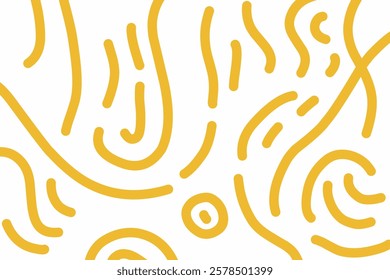 Abstract noodle pattern. Graphic spaghetti background with yellow ramen noodles. Isolated vector illustrations on white background. Italian pasta abstract pattern
