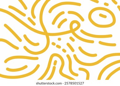 Abstract noodle pattern. Graphic spaghetti background with yellow ramen noodles. Isolated vector illustrations on white background. Italian pasta abstract pattern
