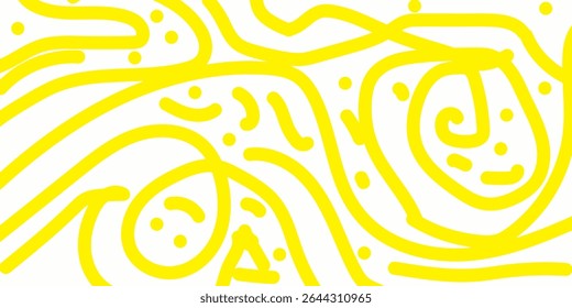 Abstract noodle pattern. Graphic spaghetti background with yellow ramen noodles. Isolated vector illustrations on white background.