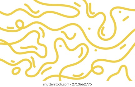 Abstractas patrón de fideos. Fondo gráfico de espagueti con fideos de ramen amarillo. Ilustraciones vectoriales aisladas sobre fondo blanco. EPS 10.