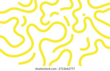 Abstractas patrón de fideos. Fondo gráfico de espagueti con fideos de ramen amarillo. Ilustraciones vectoriales aisladas sobre fondo blanco. EPS 10.