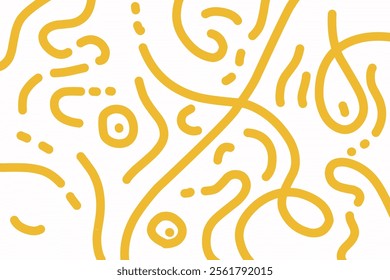 Abstract noodle pattern. Spaghetti background graphic. Ramen noodles texture. Yellow color vector illustration. Isolated on white background.