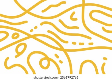 Abstract noodle pattern. Spaghetti background graphic. Ramen noodles texture. Yellow color vector illustration. Isolated on white background.