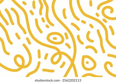 Abstract noodle pattern. Spaghetti background graphic. Ramen noodles texture. Yellow color vector illustration. Isolated on white background.
