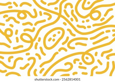 Abstract noodle pattern. Spaghetti background graphic. Ramen noodles texture. Yellow color vector illustration. Isolated on white background.
