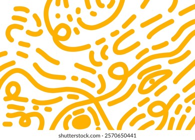 Abstract noodle pattern. Spaghetti background graphic. Ramen noodles texture. Yellow color vector illustration. Isolated on white background.
