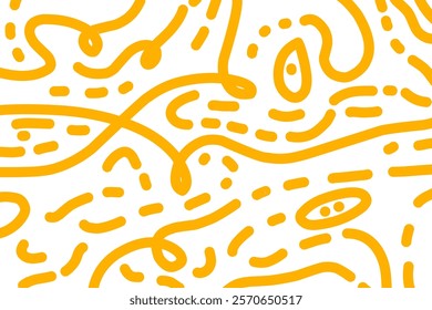 Abstract noodle pattern. Spaghetti background graphic. Ramen noodles texture. Yellow color vector illustration. Isolated on white background.
