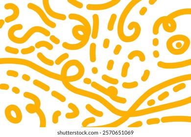 Abstract noodle pattern. Spaghetti background graphic. Ramen noodles texture. Yellow color vector illustration. Isolated on white background.
